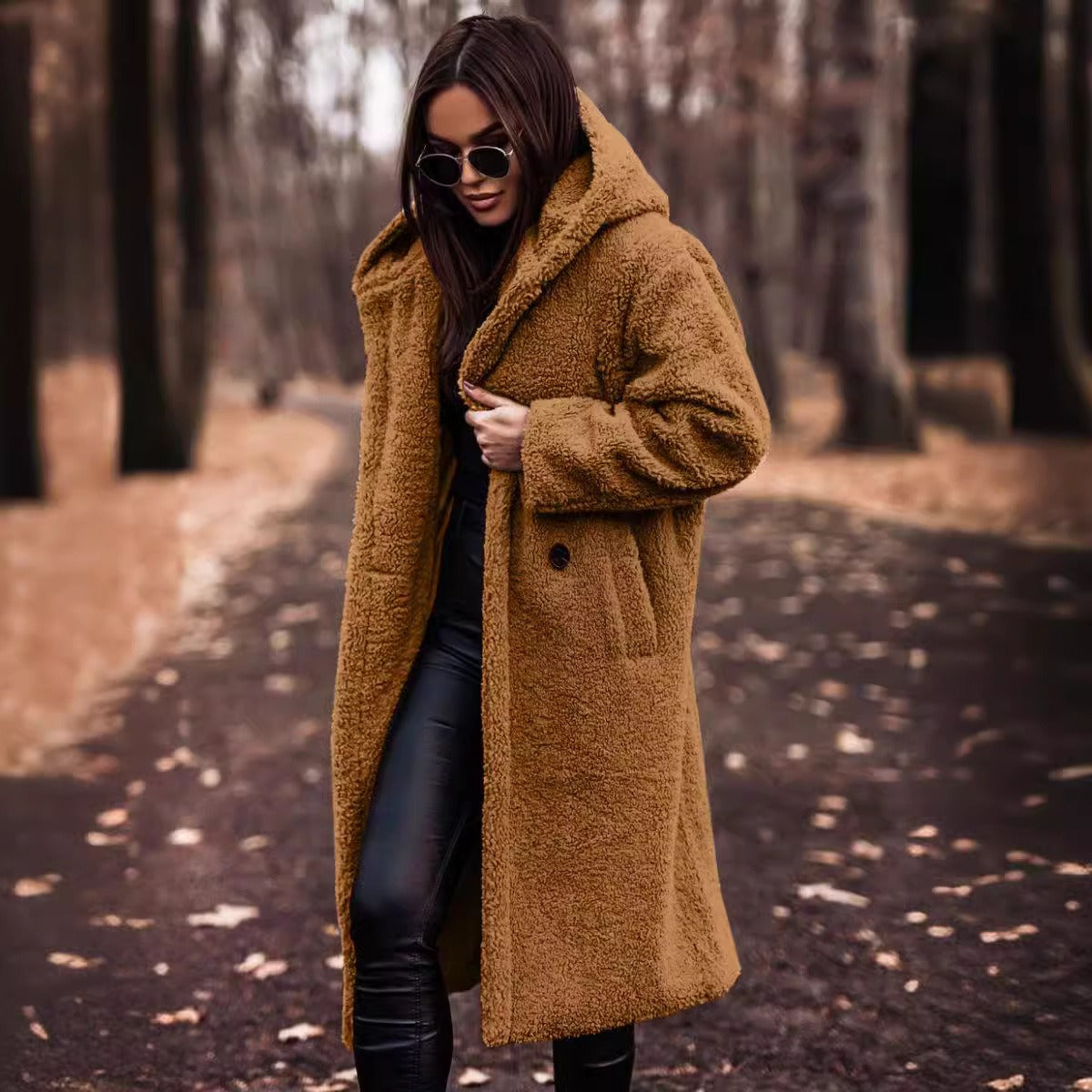 Solen | Women’s Oversized Hooded Wool Coat – Warm Long Button Front Winter Trench Jacket