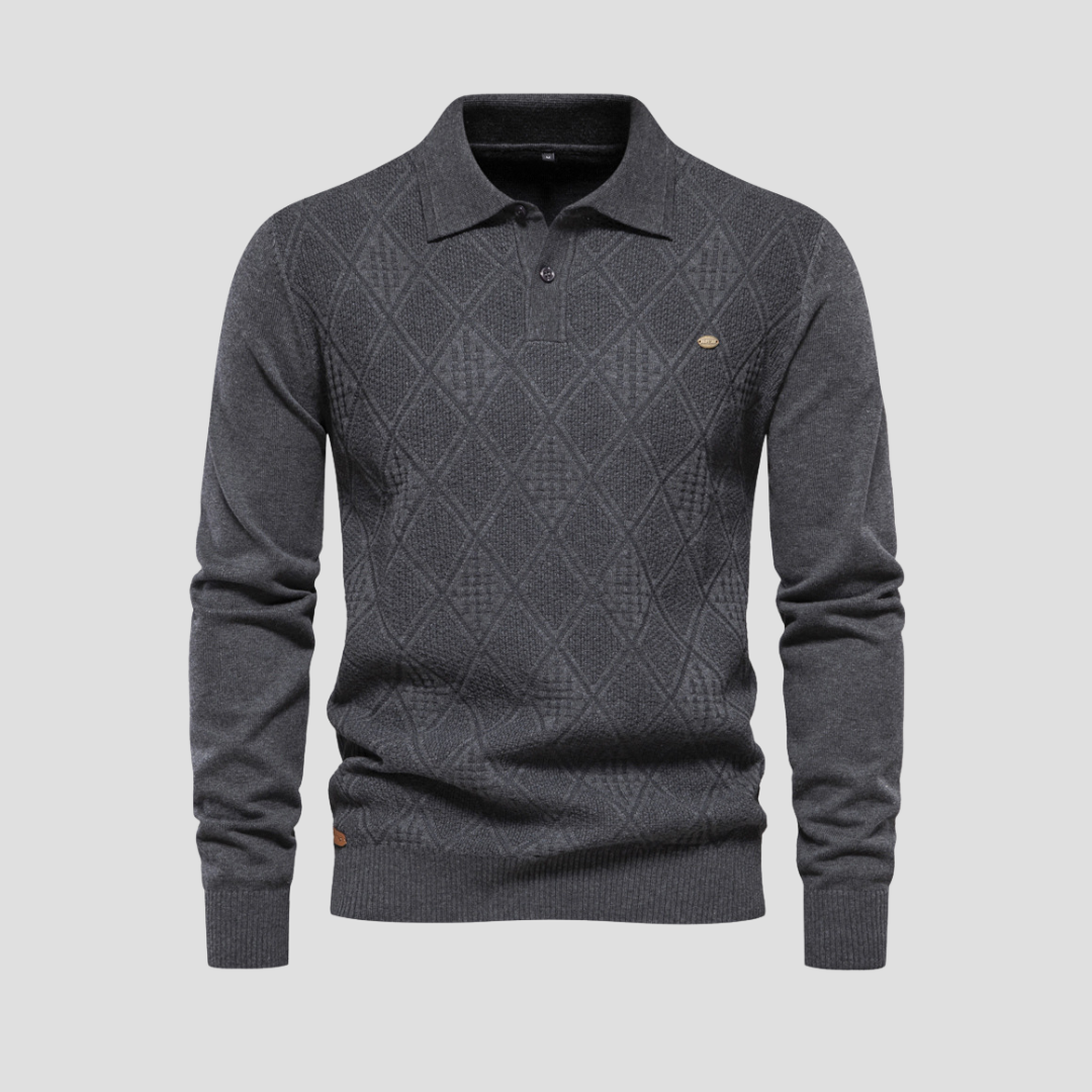 Men’s Textured Diamond Polo Sweater