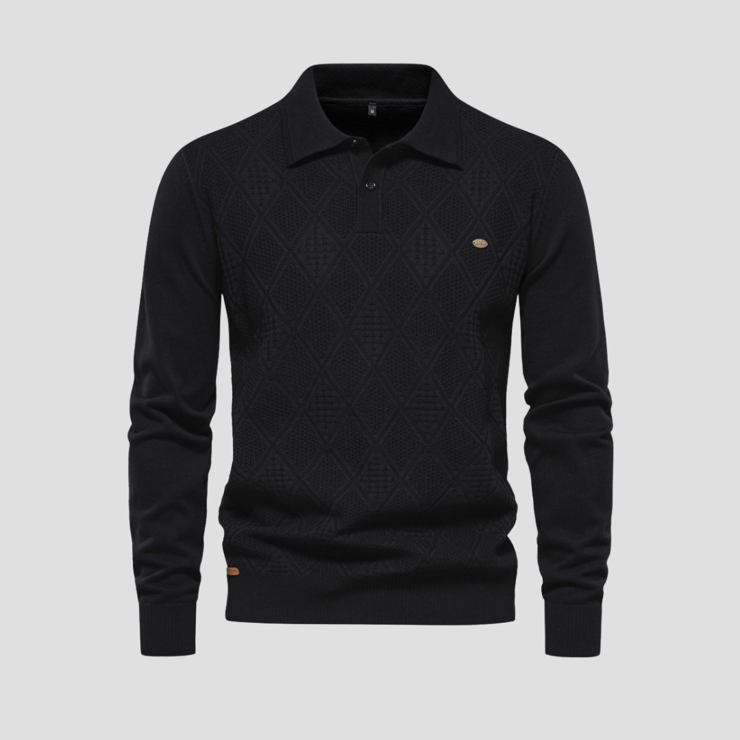 Men’s Textured Diamond Polo Sweater