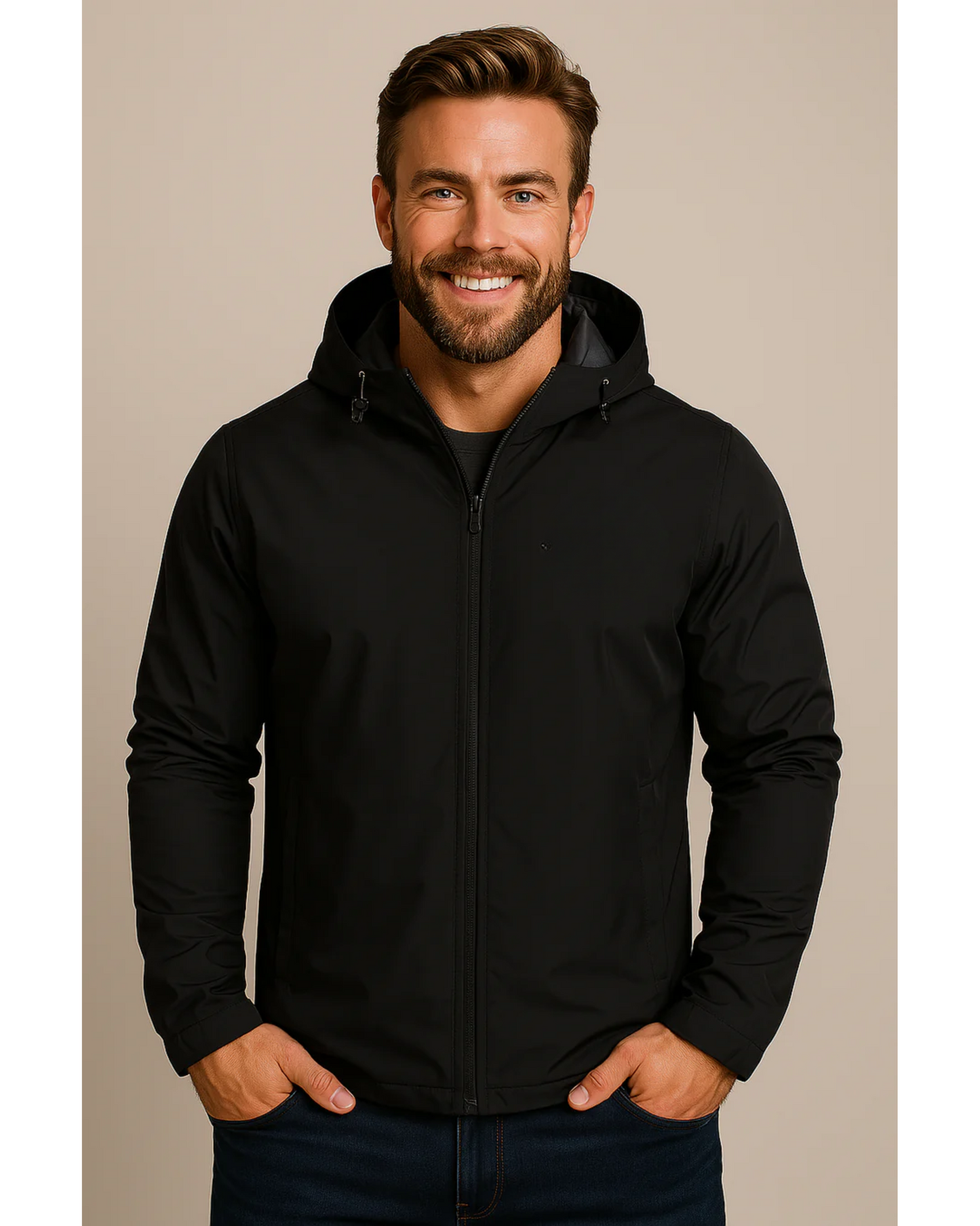 Waterproof Mens Raincoat with Hood and Zip - BritishElegance