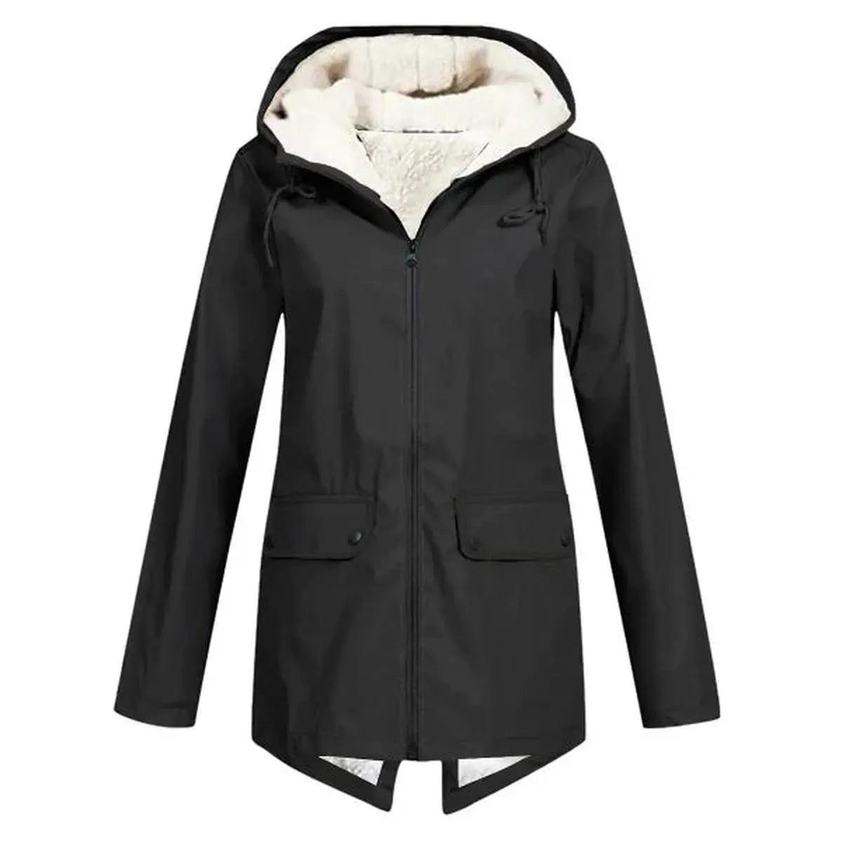 Warm Insulated Raincoat With Hood And Fleece