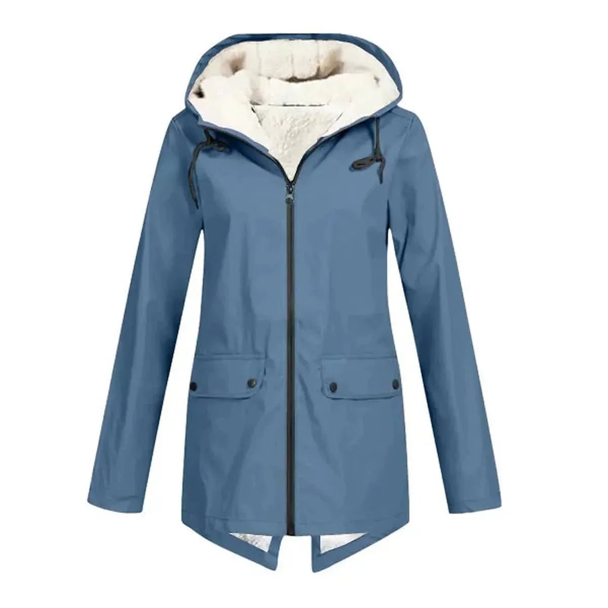 Warm Insulated Raincoat With Hood And Fleece