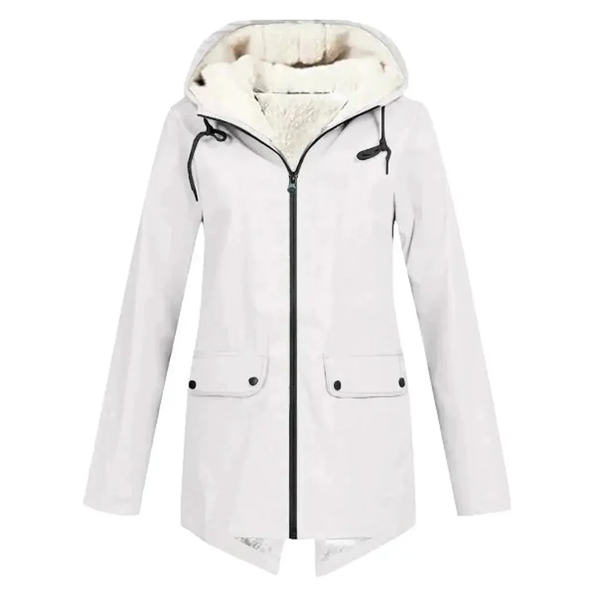 Warm Insulated Raincoat With Hood And Fleece