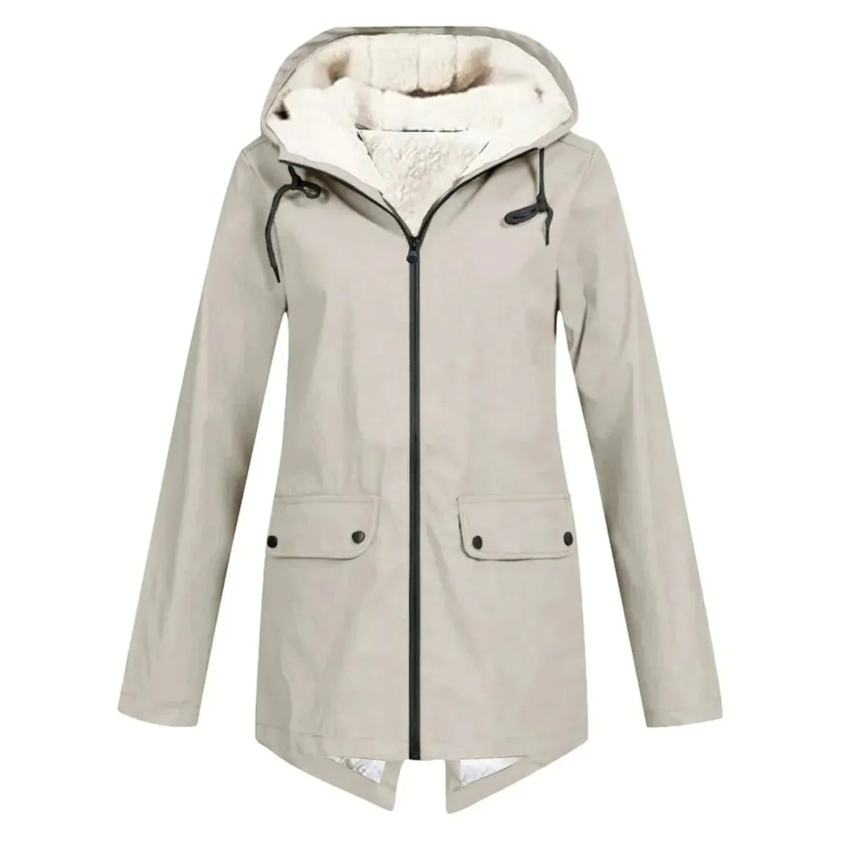 Warm Insulated Raincoat With Hood And Fleece