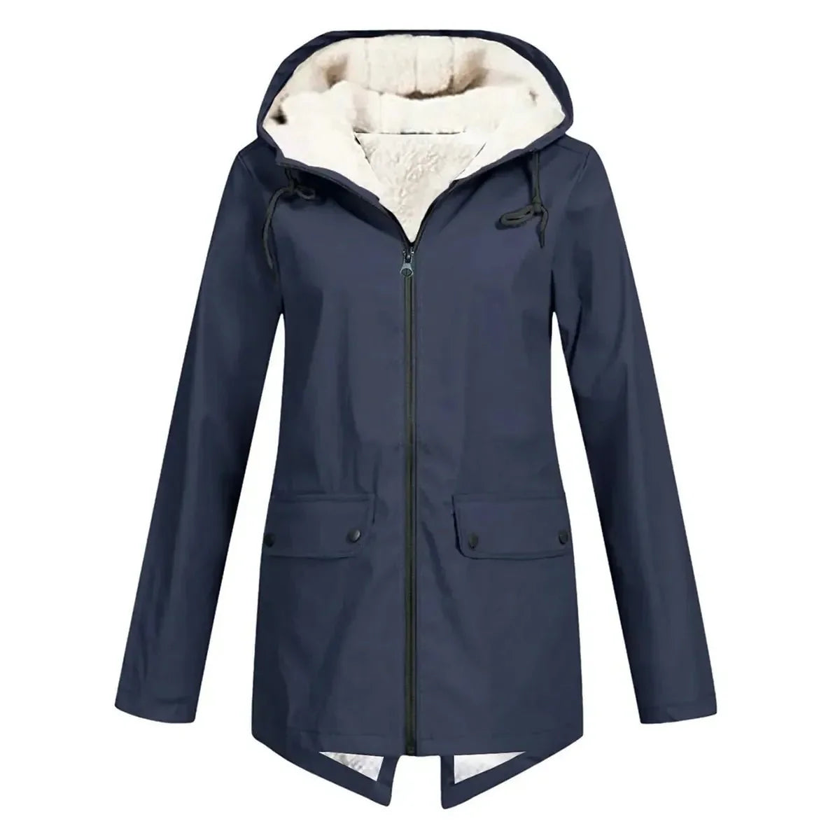 Warm Insulated Raincoat With Hood And Fleece