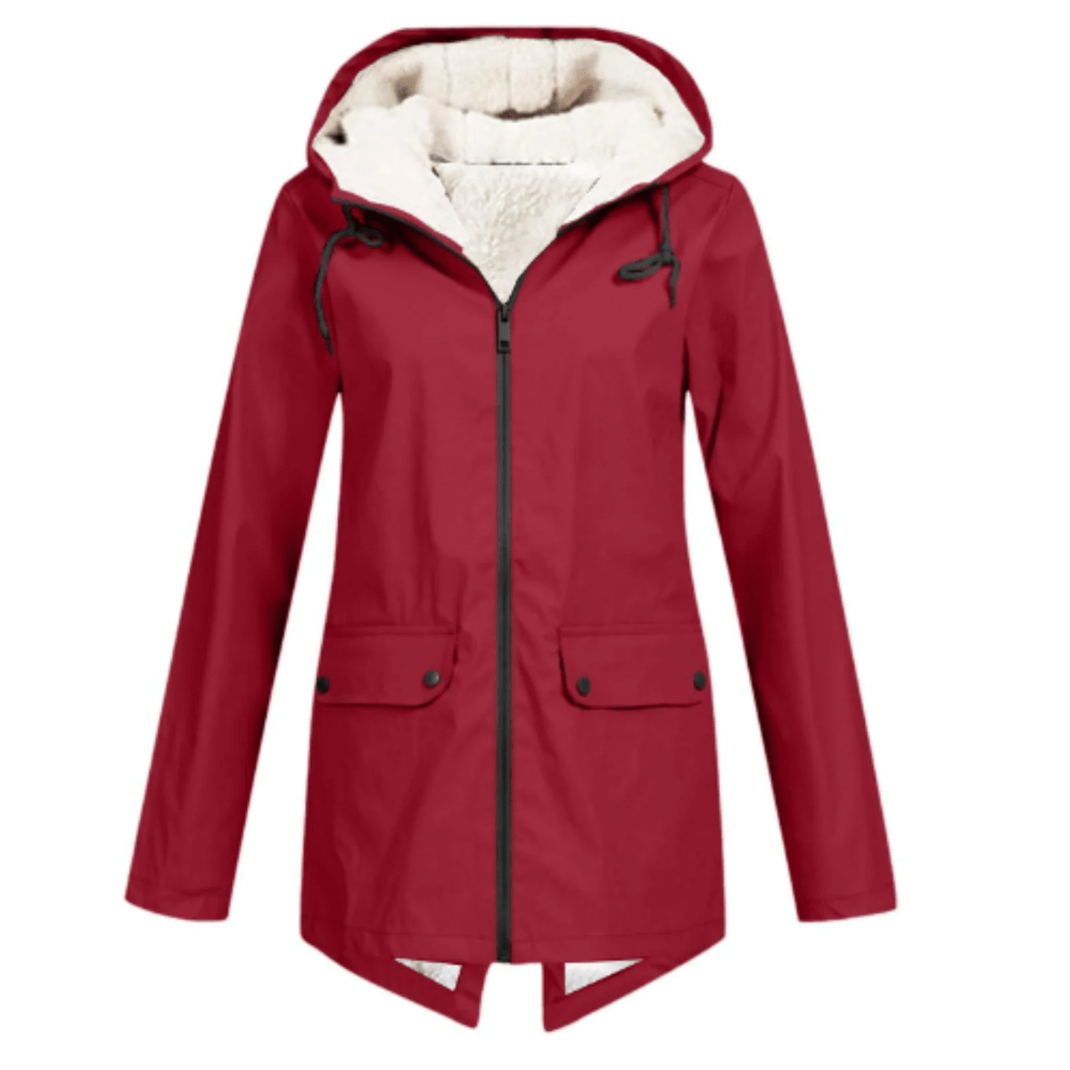 Warm Insulated Raincoat With Hood And Fleece