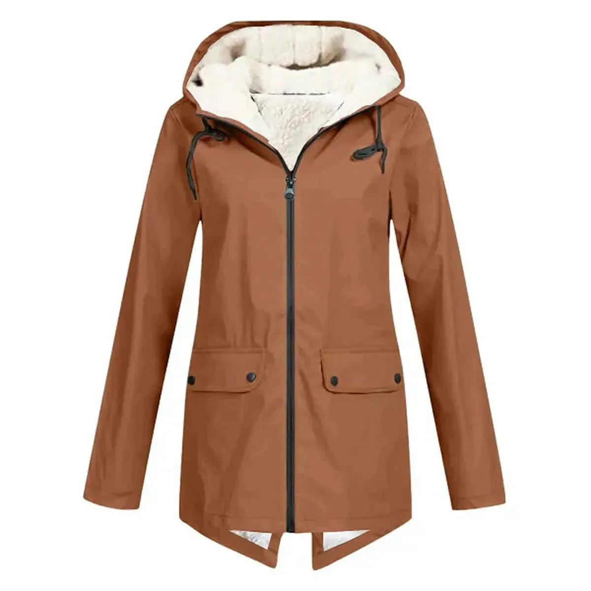 Warm Insulated Raincoat With Hood And Fleece - BritishElegance