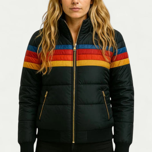 Women's Striped Hooded Puffer Jacket