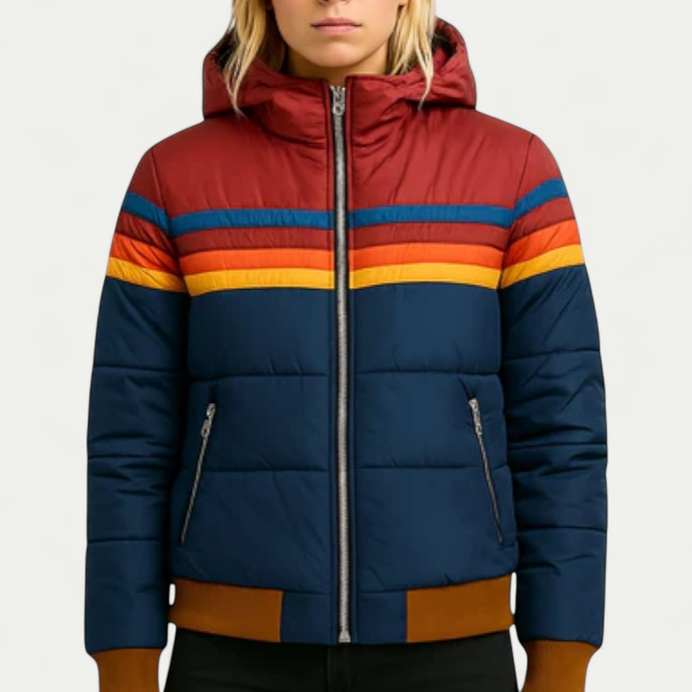 Women's Striped Hooded Puffer Jacket