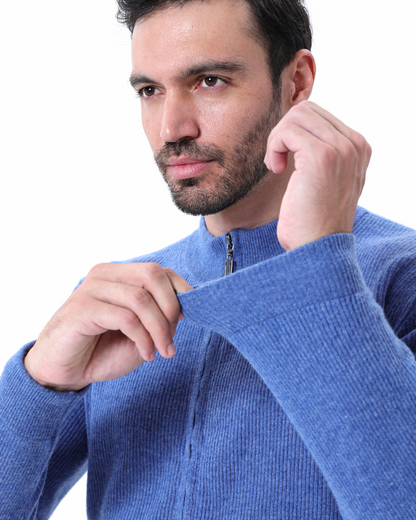 Wesley | Men's fall cardigan rib knit zipper stand-up collar