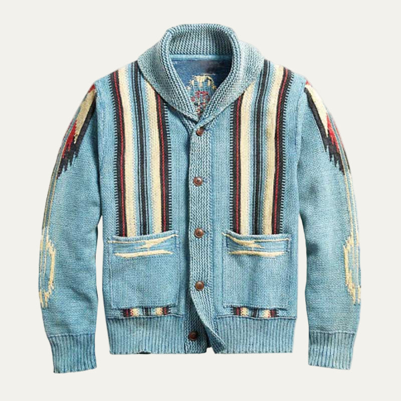 Men’s Striped Shawl Collar Button Front Cardigan