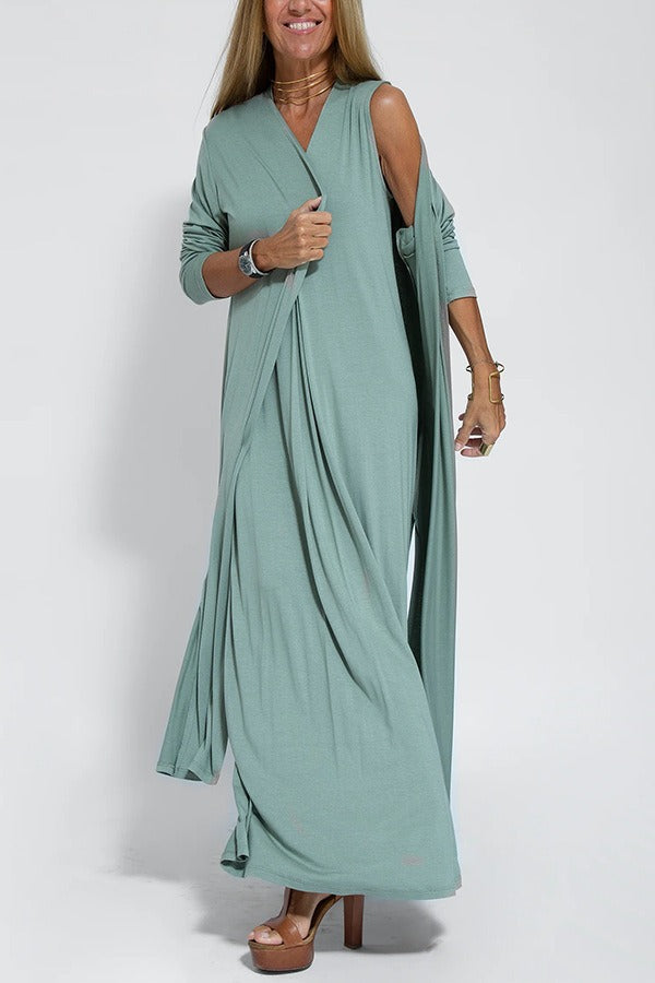 Women's Lightweight Long Summer Dress with Cardigan - BritishElegance