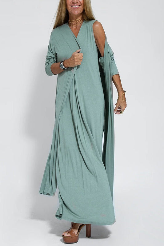 Women's Lightweight Long Summer Dress with Cardigan - BritishElegance