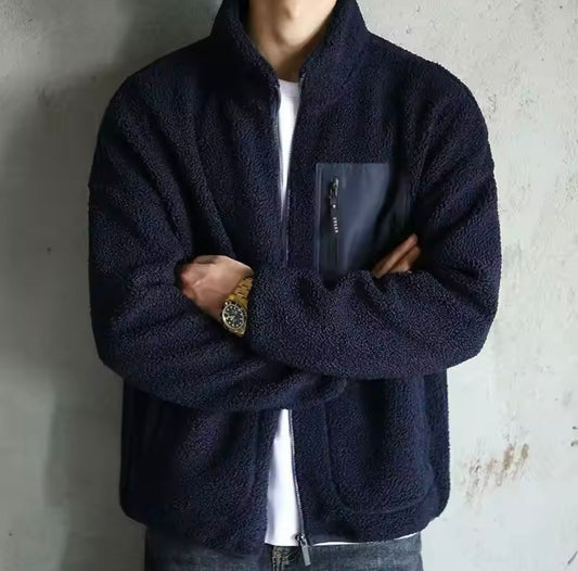 Men’s Zip Up Jacket with High Neck and Multiple Pockets