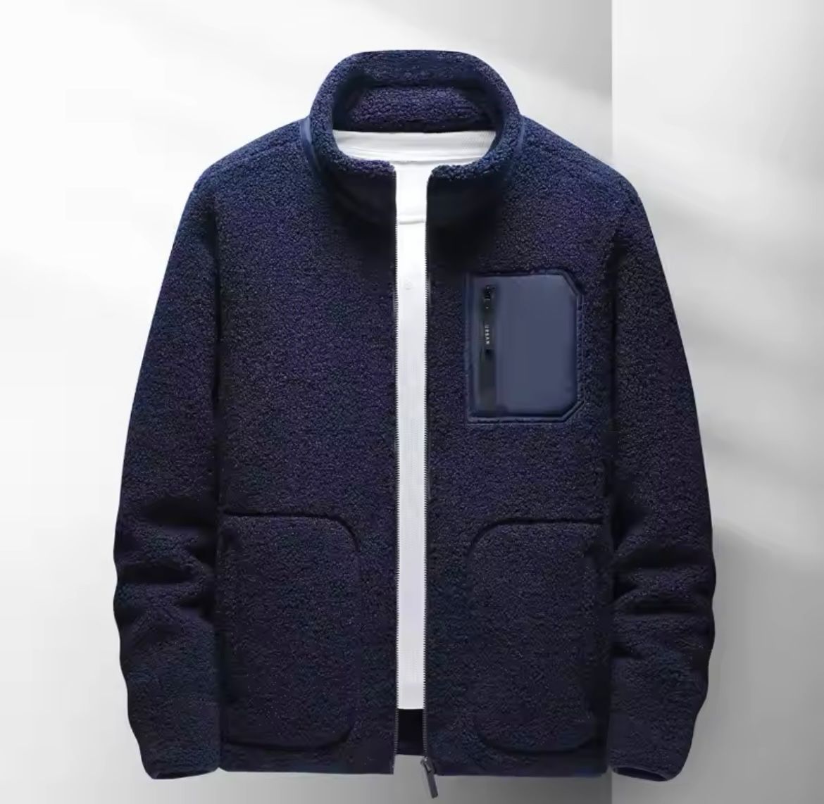 Men’s Zip Up Jacket with High Neck and Multiple Pockets