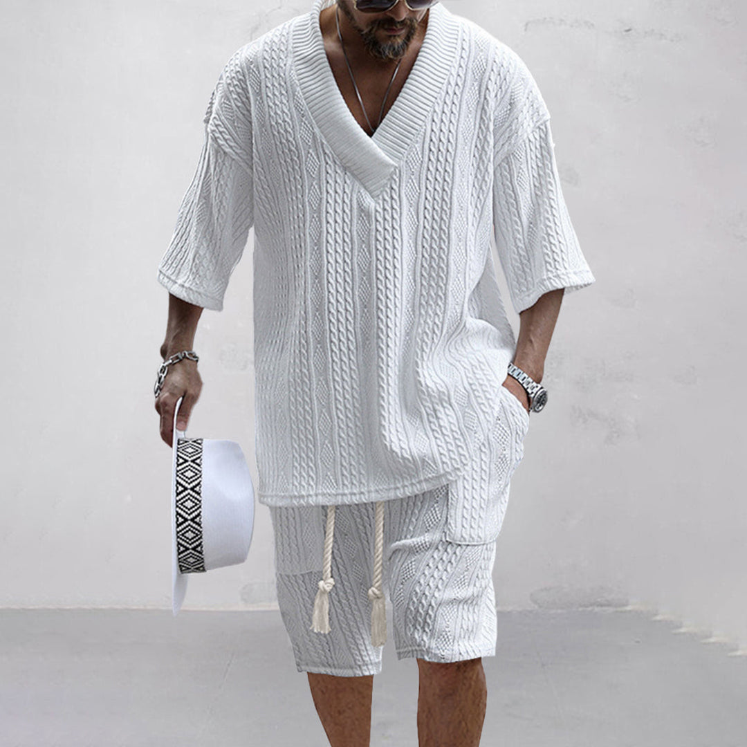 Comfy Knit Summer Shirt and Shorts Set - BritishElegance