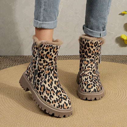 Winter Boots Women - Stylish Leopard Print Boots with Soft Lining and Platform Sole
