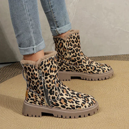 Winter Boots Women - Stylish Leopard Print Boots with Soft Lining and Platform Sole