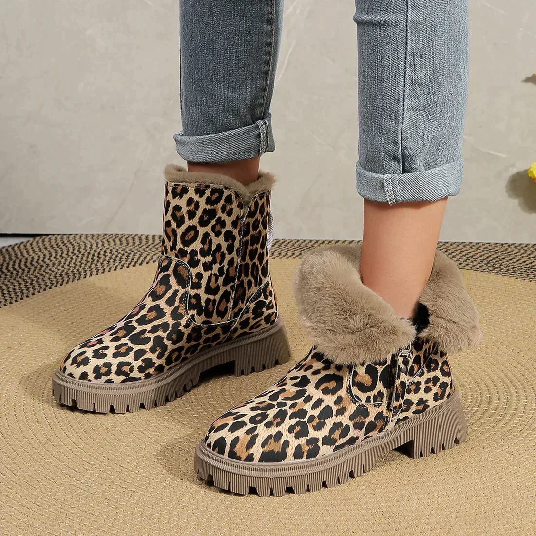 Winter Boots Women - Stylish Leopard Print Boots with Soft Lining and Platform Sole