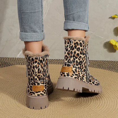 Winter Boots Women - Stylish Leopard Print Boots with Soft Lining and Platform Sole
