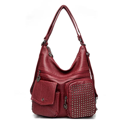 Vintpack - Studded leather backpack - Ideal for school and travel - Travel detail - Compact