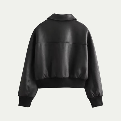 Women’s Cropped Faux Leather Aviator Jacket