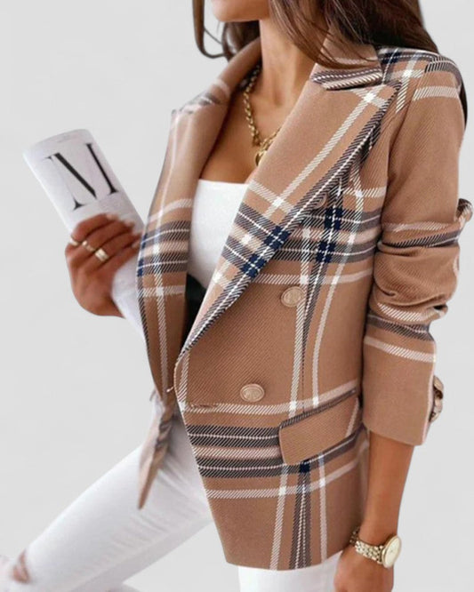 Women’s Plaid Single-Button Blazer
