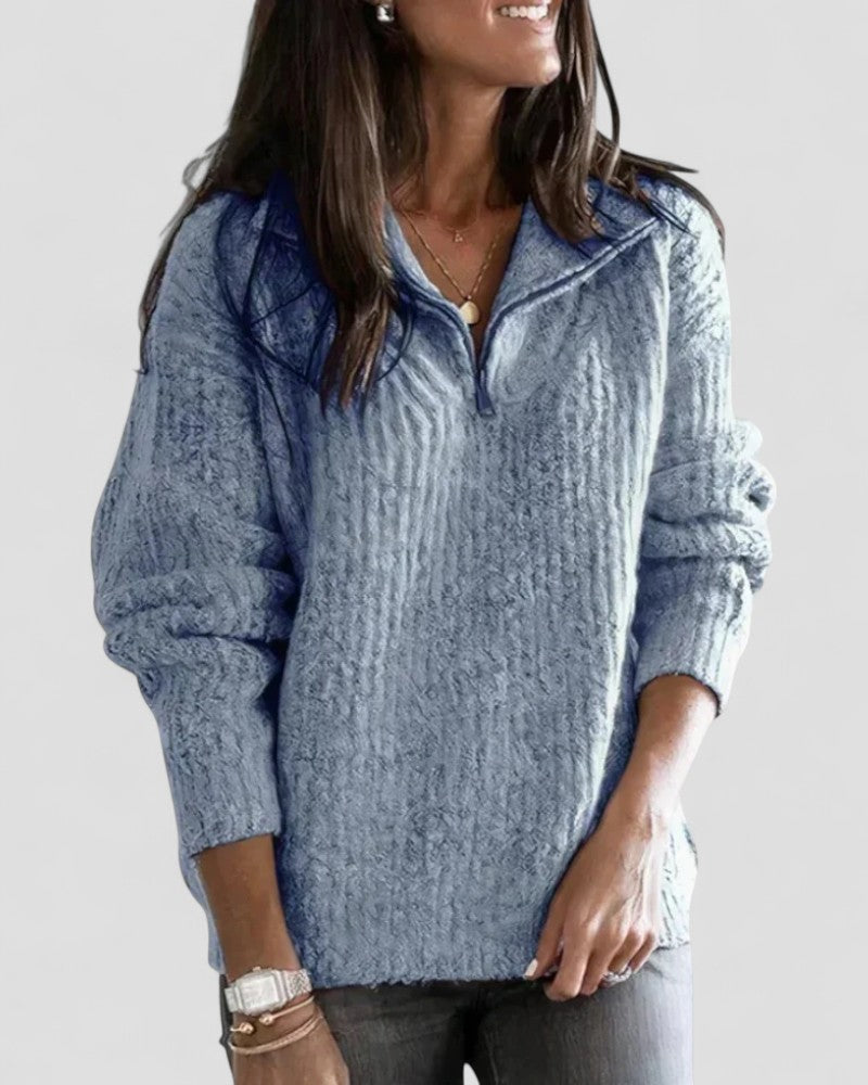 Women’s Cozy Zip Neck Knitted Sweater