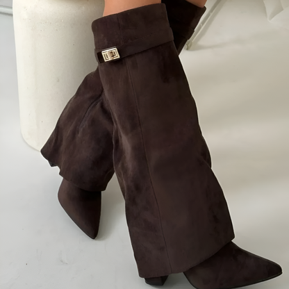 Ladies Tall Leather Buckle Boots