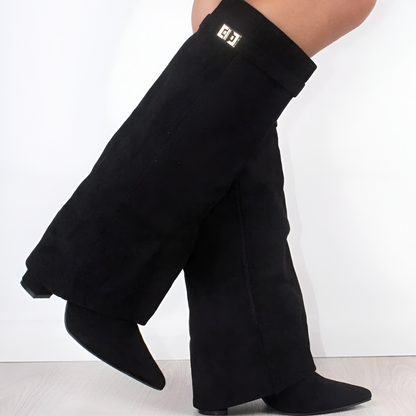 Ladies Tall Leather Buckle Boots