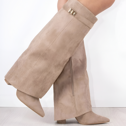 Ladies Tall Leather Buckle Boots