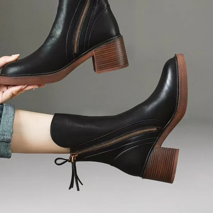 Women’s Leather Chunky Heel Ankle Boots