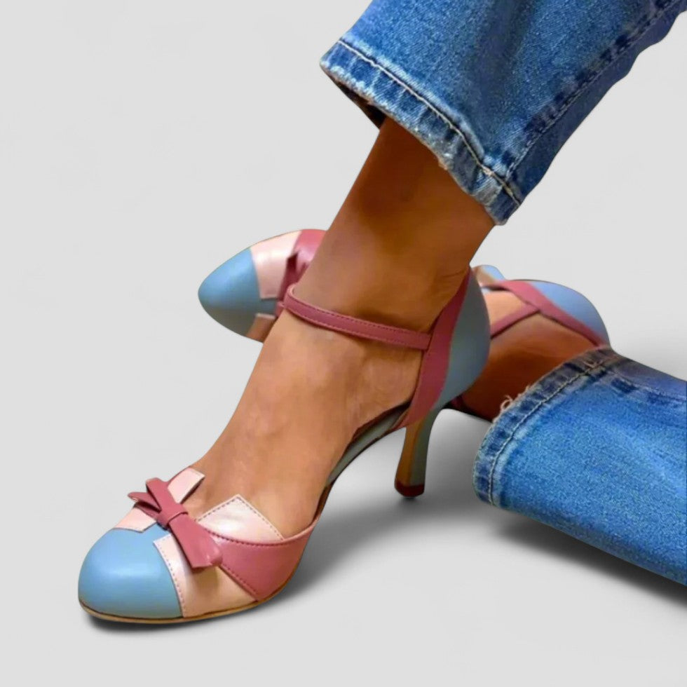 Women Orthopedic Leather Pumps with Bow Detail