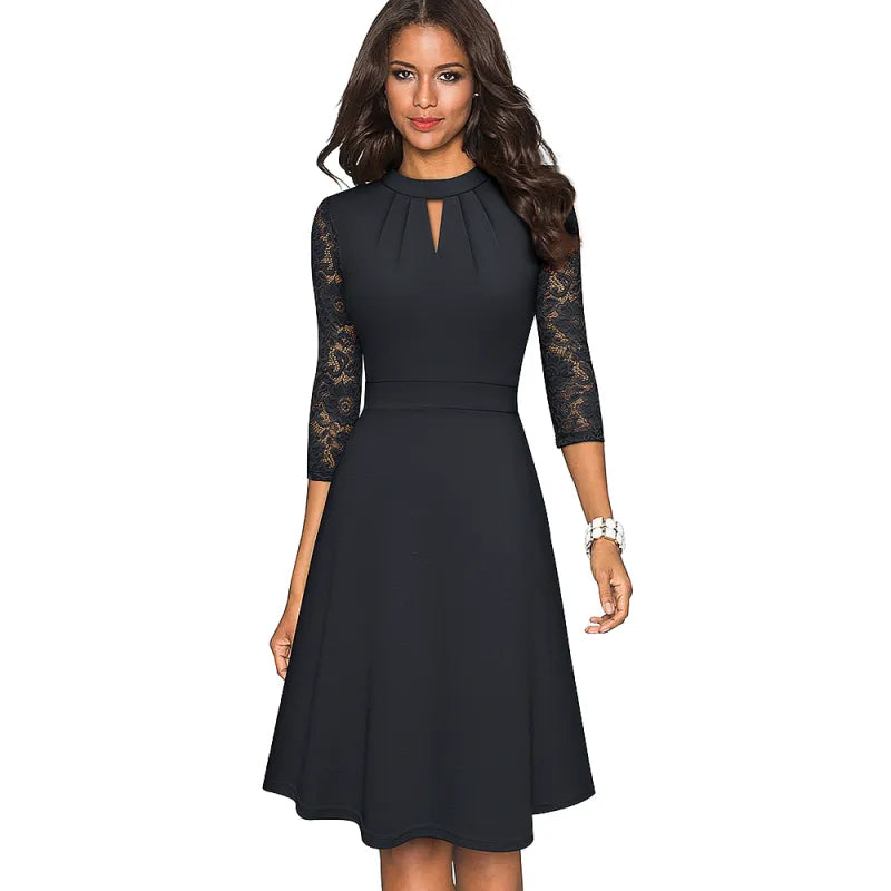 Women's Beautiful Lace Dress with Cut Out Details - BritishElegance