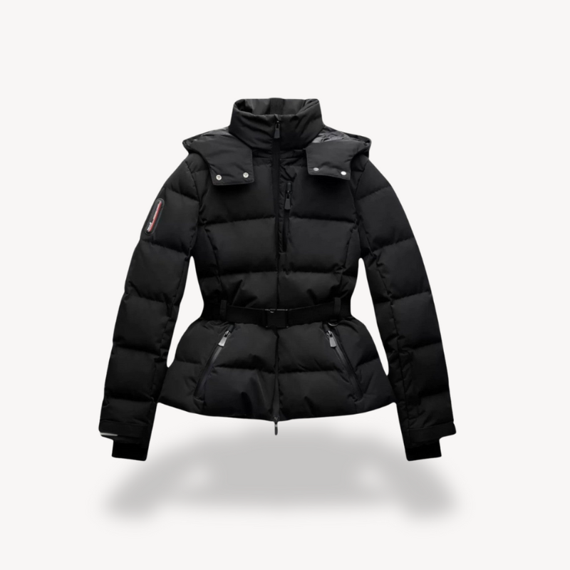 Kaiya | Women's Black Puffer Jacket Winter Coat with Belted Waist