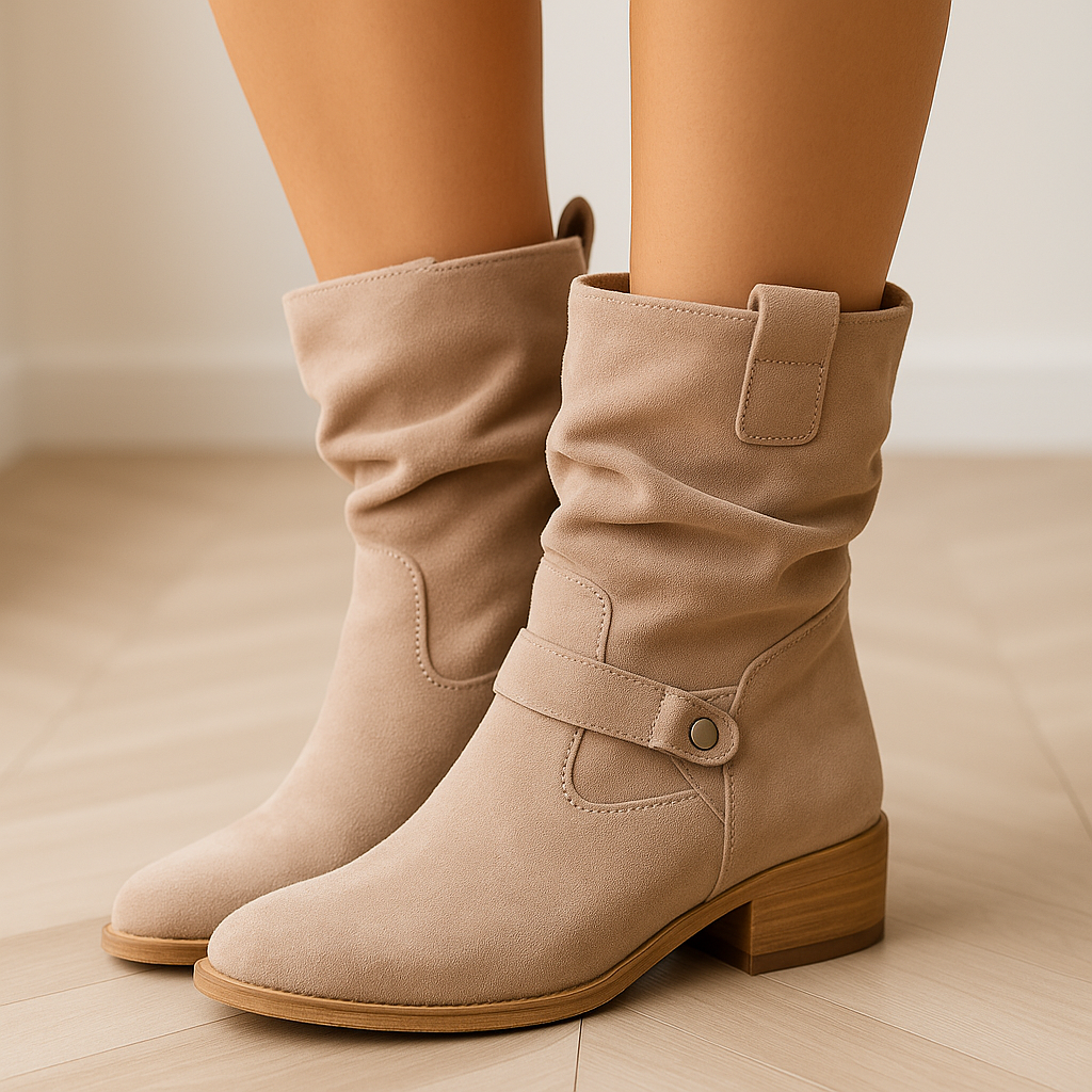 Women's Black Suede Knee High Boots – Comfortable Pleated Shaft Stylish Footwear