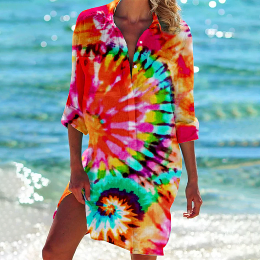 Casual Summer Mini Dress with Buttons - BritishElegance