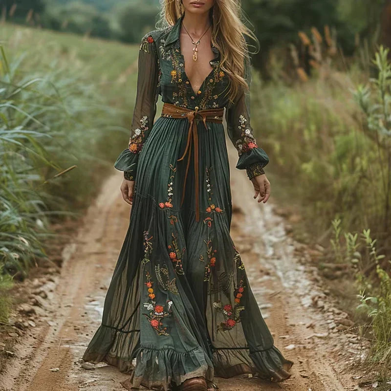 Ladies Elegant Floral Floor Length Dress - BritishElegance