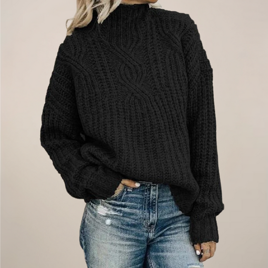 Women’s Oversized Cable-Knit Mock Turtleneck Sweater
