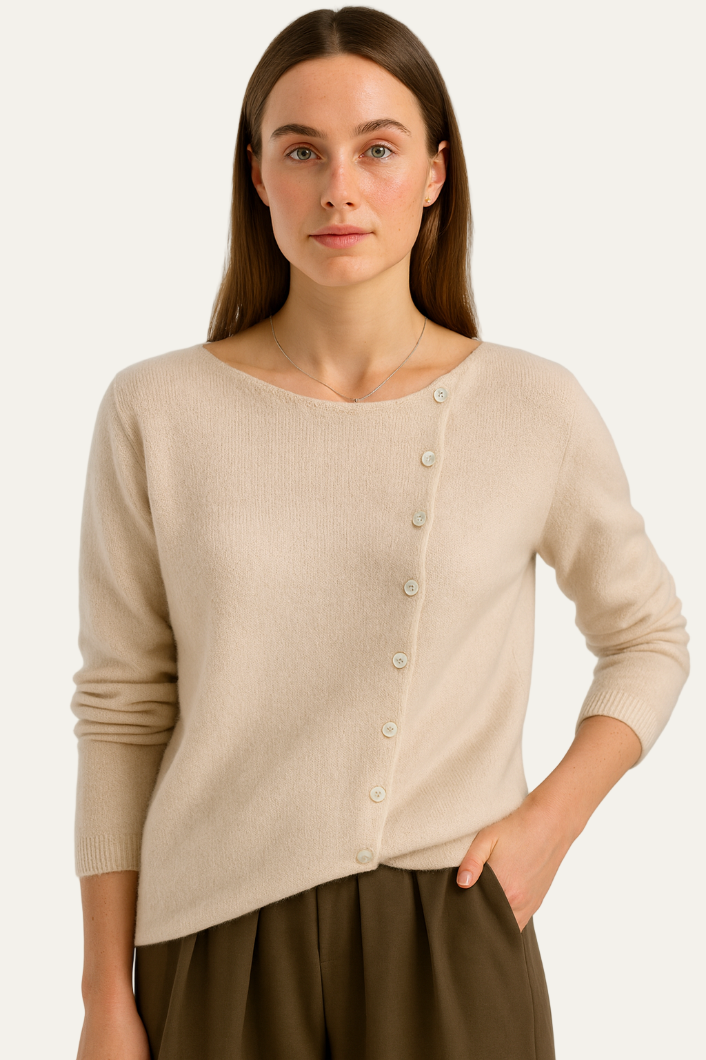 Women’s Asymmetrical Button Knit Cardigan