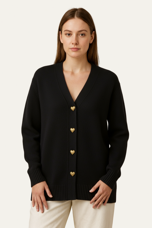 Women’s Elegant Heart-Button V-Neck Cardigan