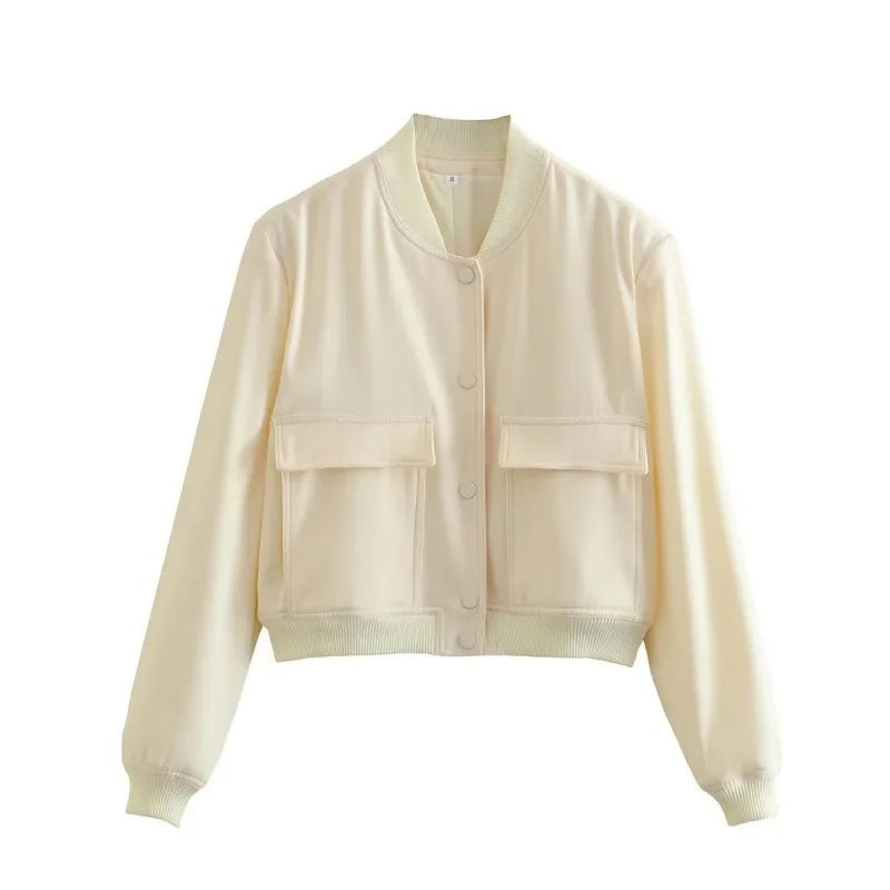 Kyle | Women's Casual Bomber Autumn Jacket with Front Buttons and Flap Pocket