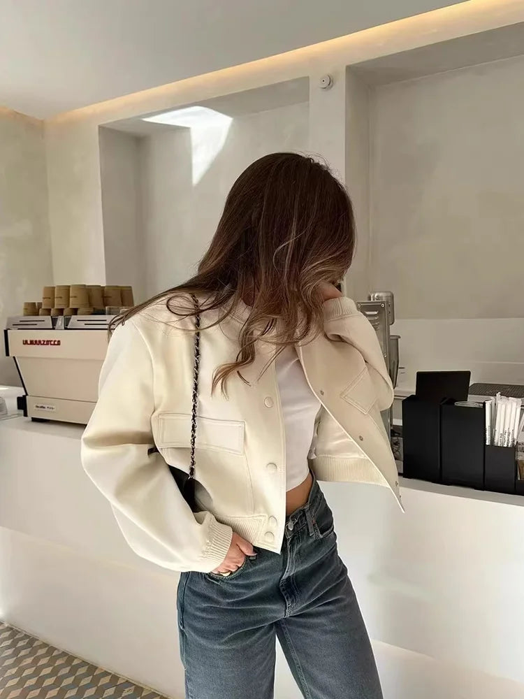 Kyle | Women's Casual Bomber Autumn Jacket with Front Buttons and Flap Pocket