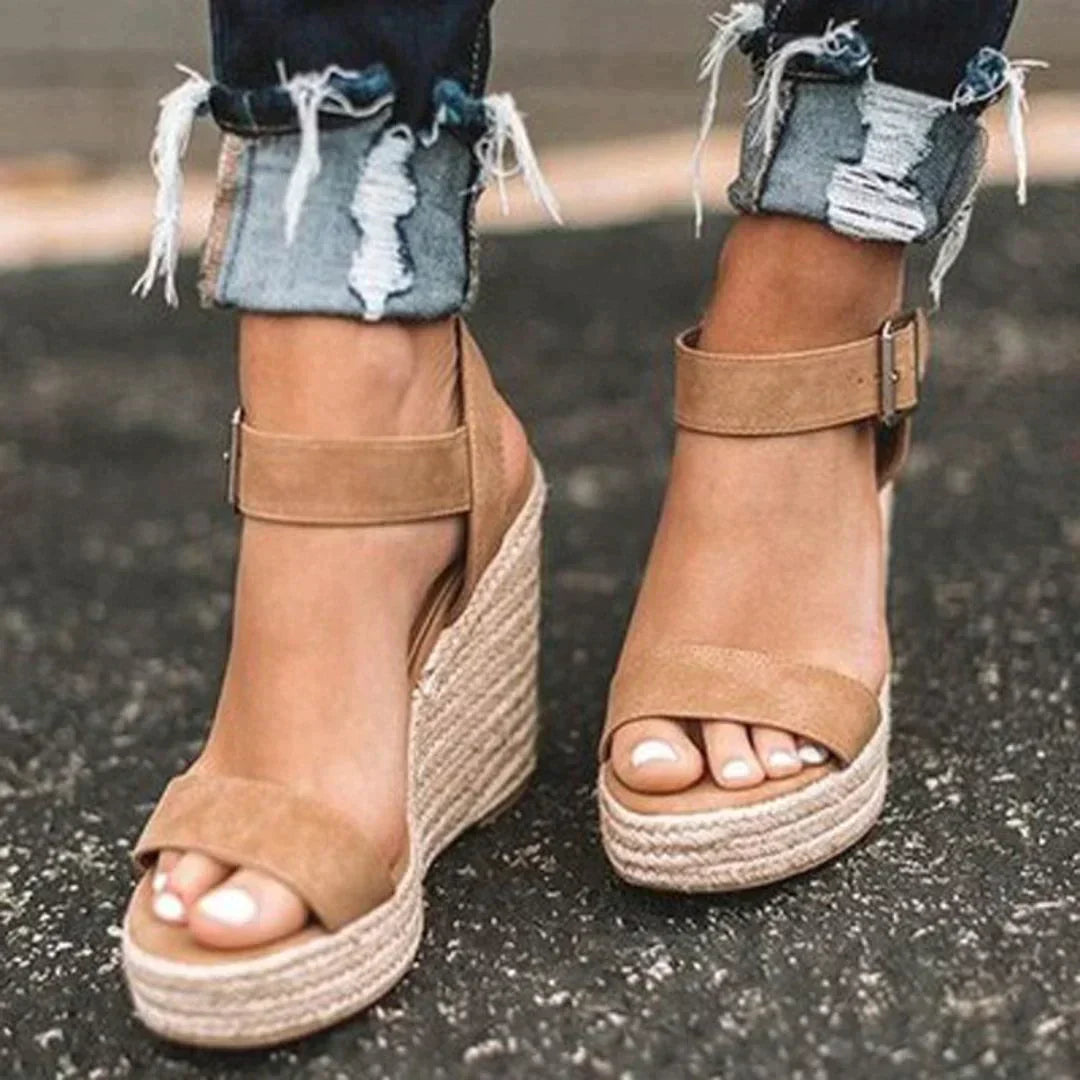 Ladies High Heel Summer Sandals with Buckle Strap - BritishElegance