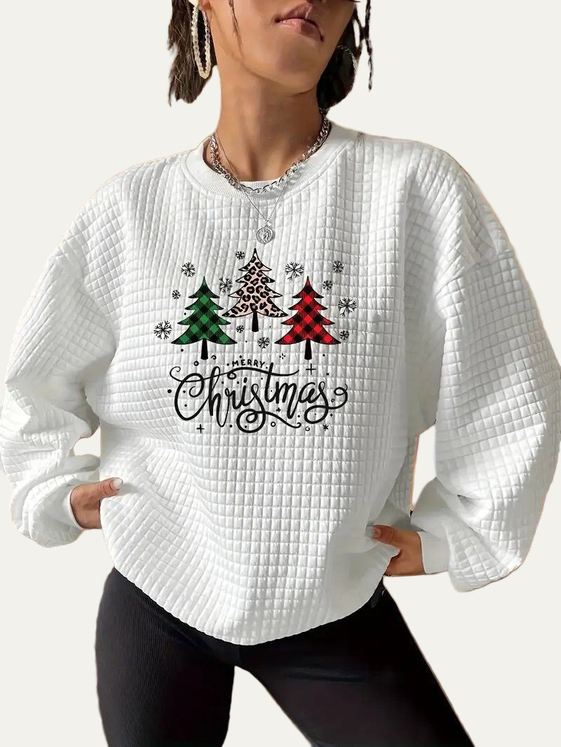 Women’s Quilted Christmas Tree Graphic Sweatshirt