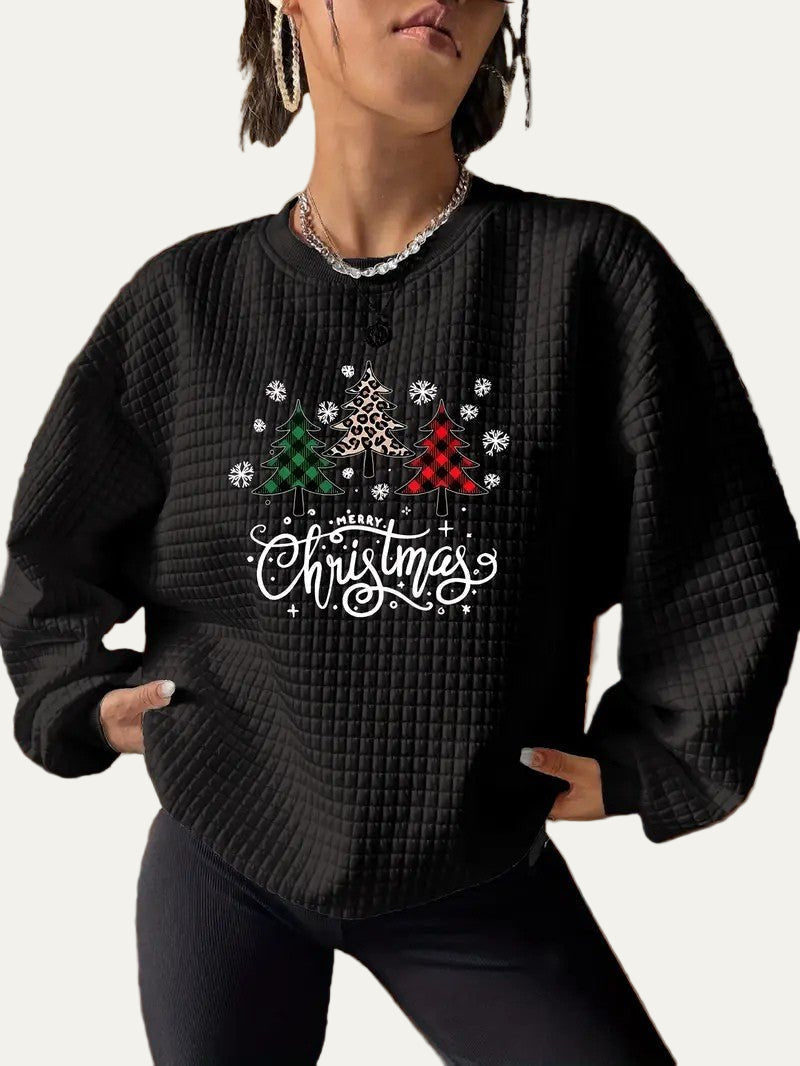 Women’s Quilted Christmas Tree Graphic Sweatshirt