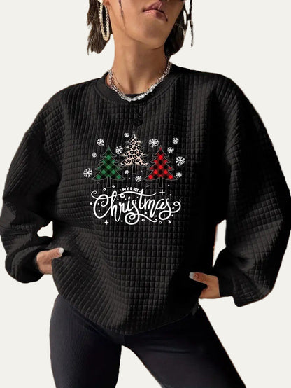 Women’s Quilted Christmas Tree Graphic Sweatshirt