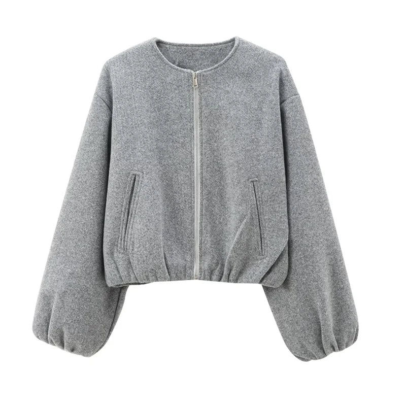 Nyla | Women's Cropped Bomber Autumn Jacket with Long Sleeves and Zip Front