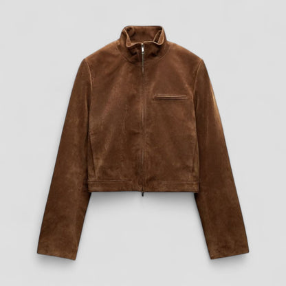 Women’s Cropped Suede Jacket with Mock Neck