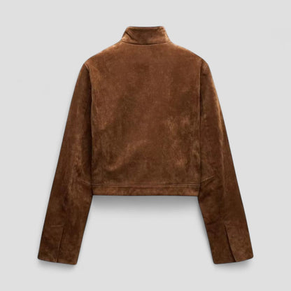Women’s Cropped Suede Jacket with Mock Neck